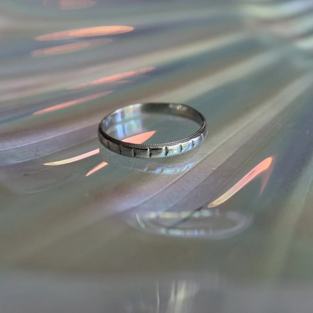 1920s 18K White Gold Wedding Band - Ostby Barton Art Deco Ring